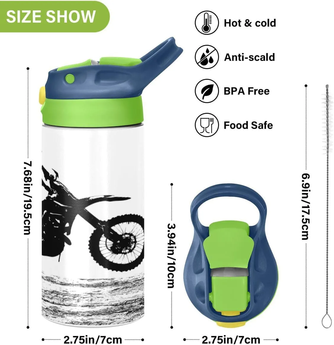 Nander Gray Wolf Insulated Kids Water Bottle 12oz,Double Wall Vacuum Stainless Steel Wide Mouth Sports Drinks Flask,Leak Proof BPA Free Travel Thermo Mug for Outdoor School