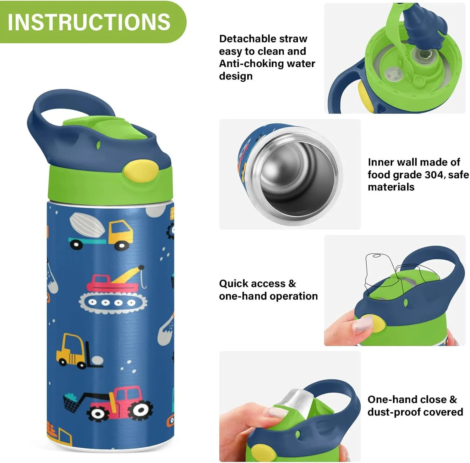 Nander Gray Wolf Insulated Kids Water Bottle 12oz,Double Wall Vacuum Stainless Steel Wide Mouth Sports Drinks Flask,Leak Proof BPA Free Travel Thermo Mug for Outdoor School