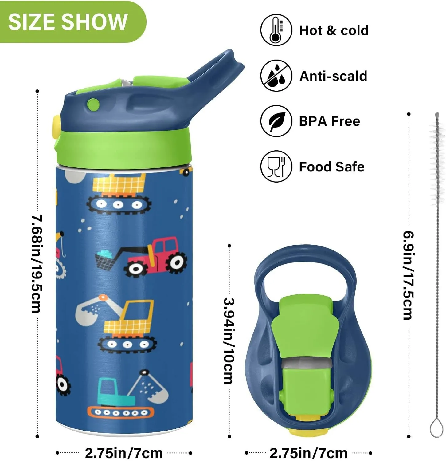 Nander Gray Wolf Insulated Kids Water Bottle 12oz,Double Wall Vacuum Stainless Steel Wide Mouth Sports Drinks Flask,Leak Proof BPA Free Travel Thermo Mug for Outdoor School