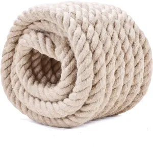 Natural Jute Rope 1-1/2 in x 100 Ft - Heavy Duty Thick Hemp Rope, Twisted Hemp Ropes for Crafts, Porch Swings, Tug of War, Nautical Decor, Landscaping & Home DIY Projects