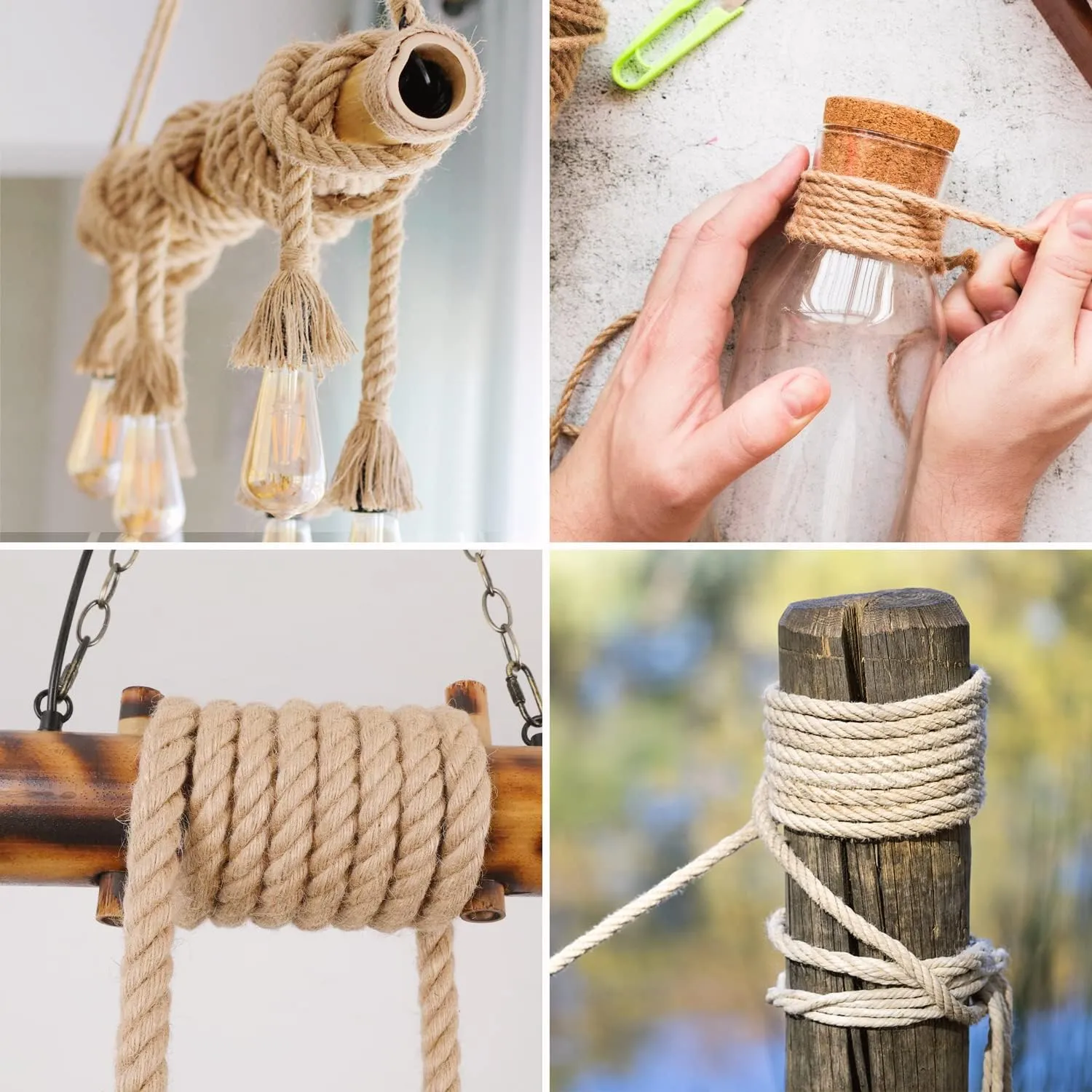 Natural Jute Rope 1-1/2 in x 100 Ft - Heavy Duty Thick Hemp Rope, Twisted Hemp Ropes for Crafts, Porch Swings, Tug of War, Nautical Decor, Landscaping & Home DIY Projects
