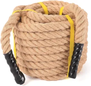 Natural Jute Rope - 1 in 50 ft Heavy Duty Twisted Rope for Indoor Outdoor Crafts, Nautical, Tug of War, Railing, Hammock, Swing, Gardening, Climbing