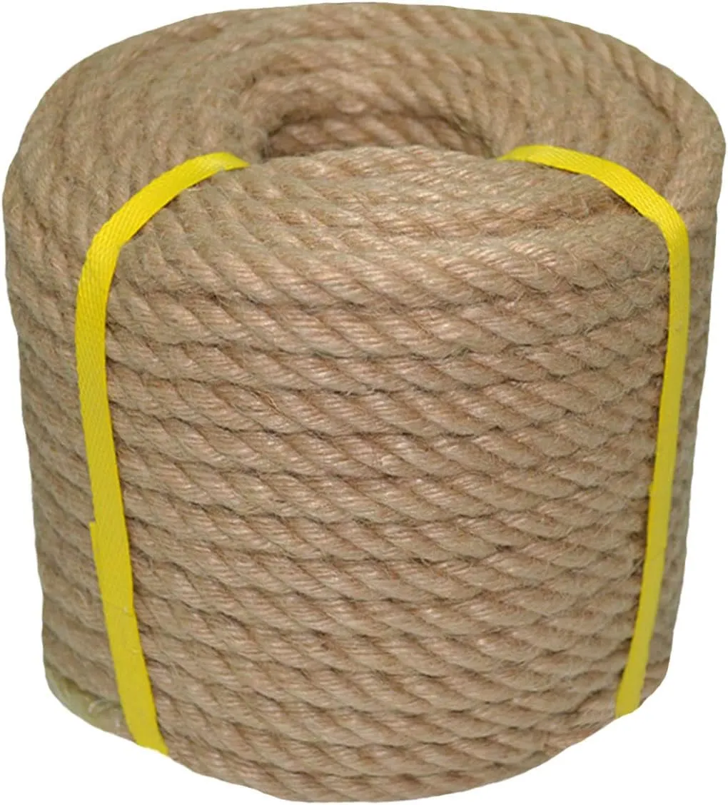Natural Jute Rope Hemp Rope (1/2 in x 100 ft) Strong Jute Twine for Crafts Gardening Hammock Home Decorating