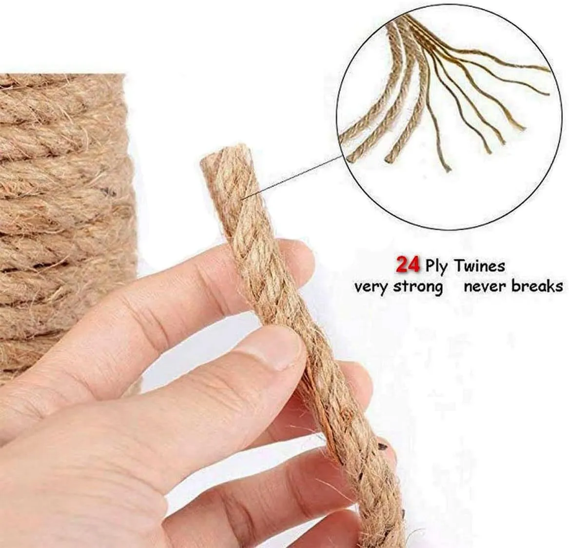 Natural Jute Rope Hemp Rope (1/2 in x 100 ft) Strong Jute Twine for Crafts Gardening Hammock Home Decorating