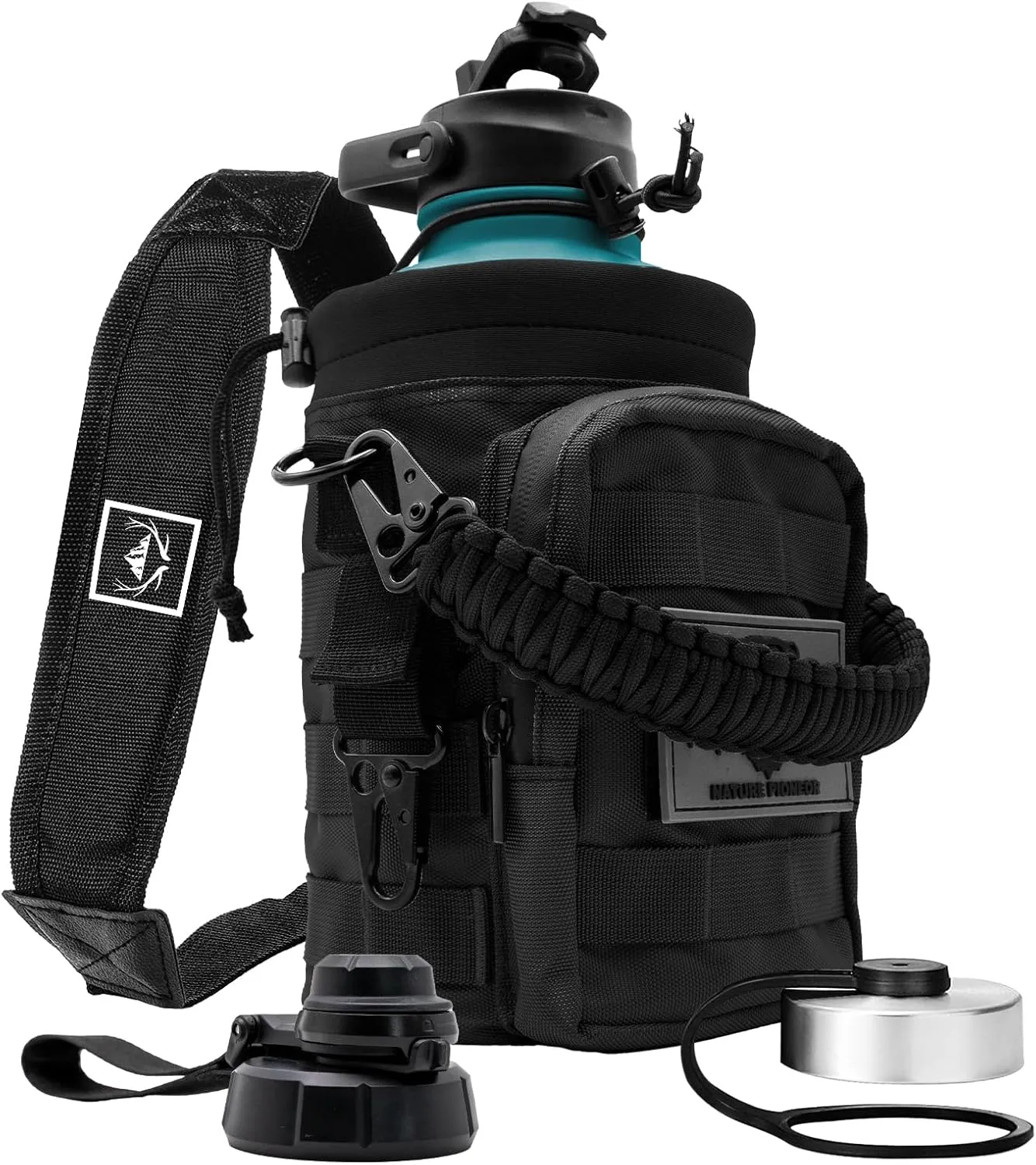 NATURE PIONEOR Tactical Water Bottle with Carrying Molle Sleeve, Stainless Steel 18/8 Food Grade Half Gallon Jug