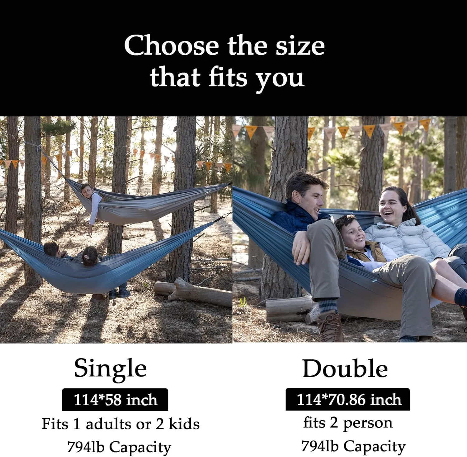 Naturehike Camping Hammock, Single & Double Hammock 794 Lb Capacity 1 & 2 Person Hammock Portable Tree Hammock for Outside Travel Hiking Camping Accessories (Green, Double(114 * 70.86 inch))