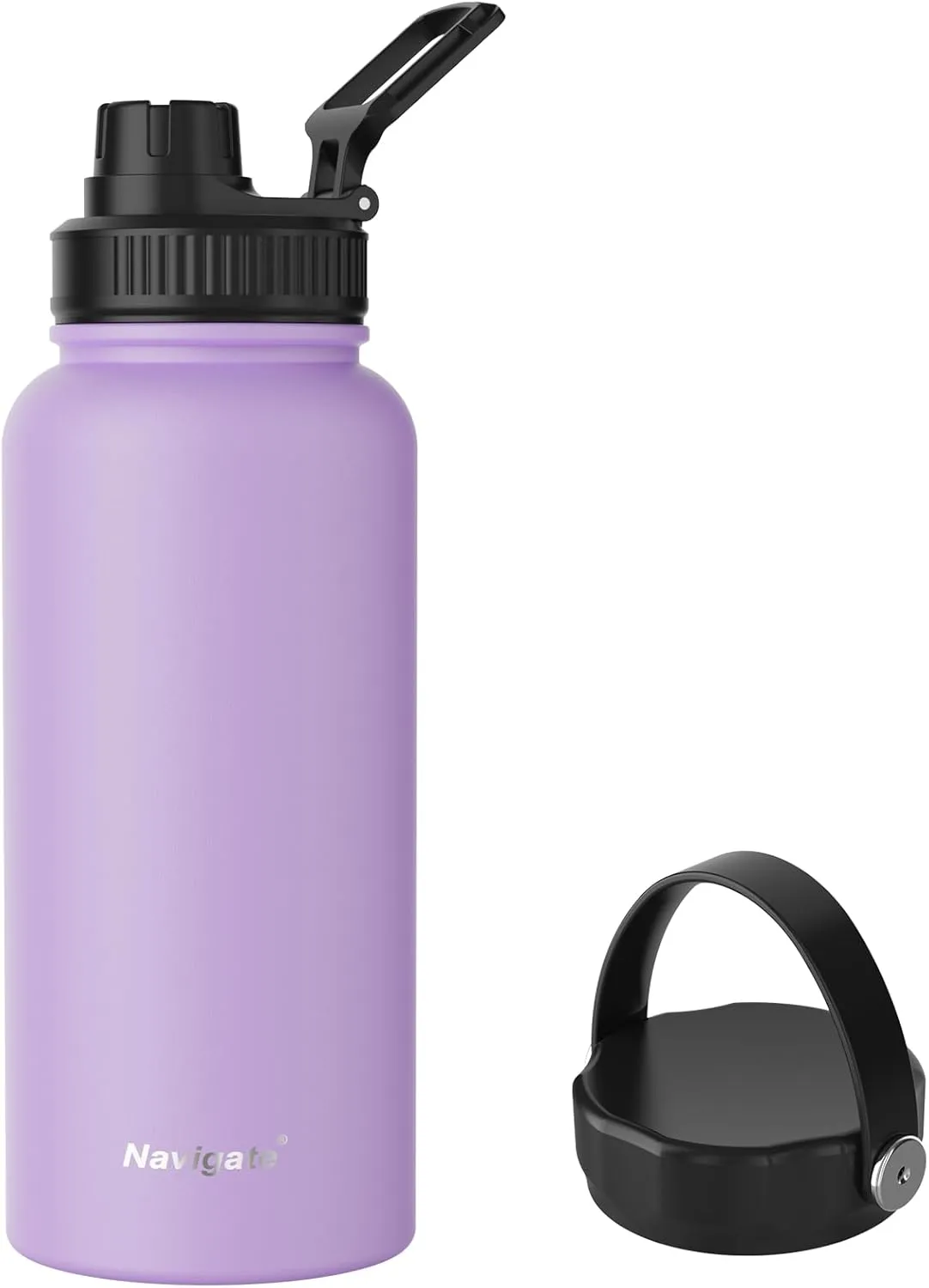Navigate 32 oz Stainless Steel Insulated Water Bottle,Double Walled Leak Proof Keep Cold for 24 Hrs Hot for 12 Hrs,Wide Mouth Water Jug with Spout & Handle Lids,Purple
