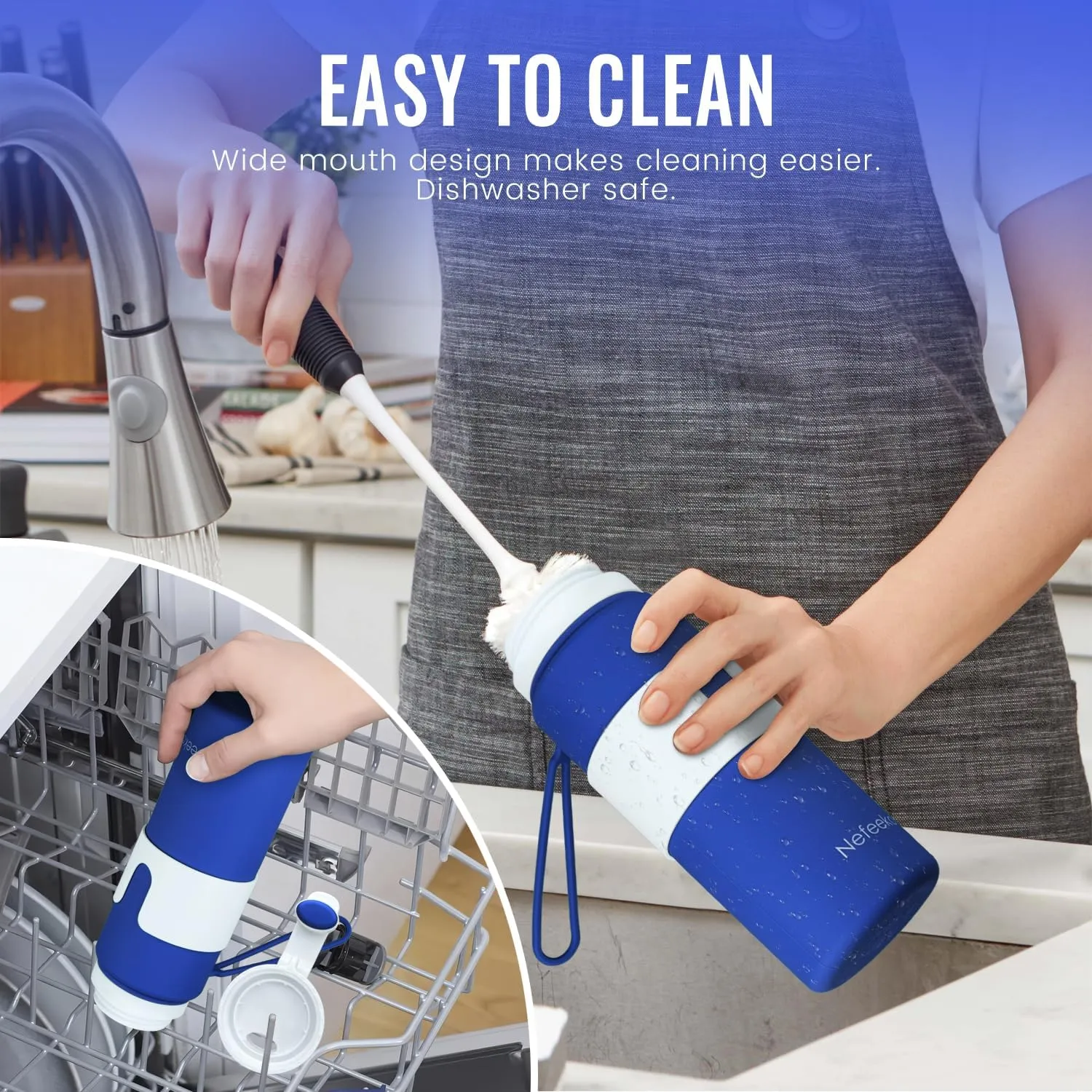 Nefeeko Collapsible Water Bottle, BPA Free 26oz Foldable Water Bottle for Travel Sports, Leak-Proof Spill-Proof Portable Water Bottles with Carabiner, Lightweight