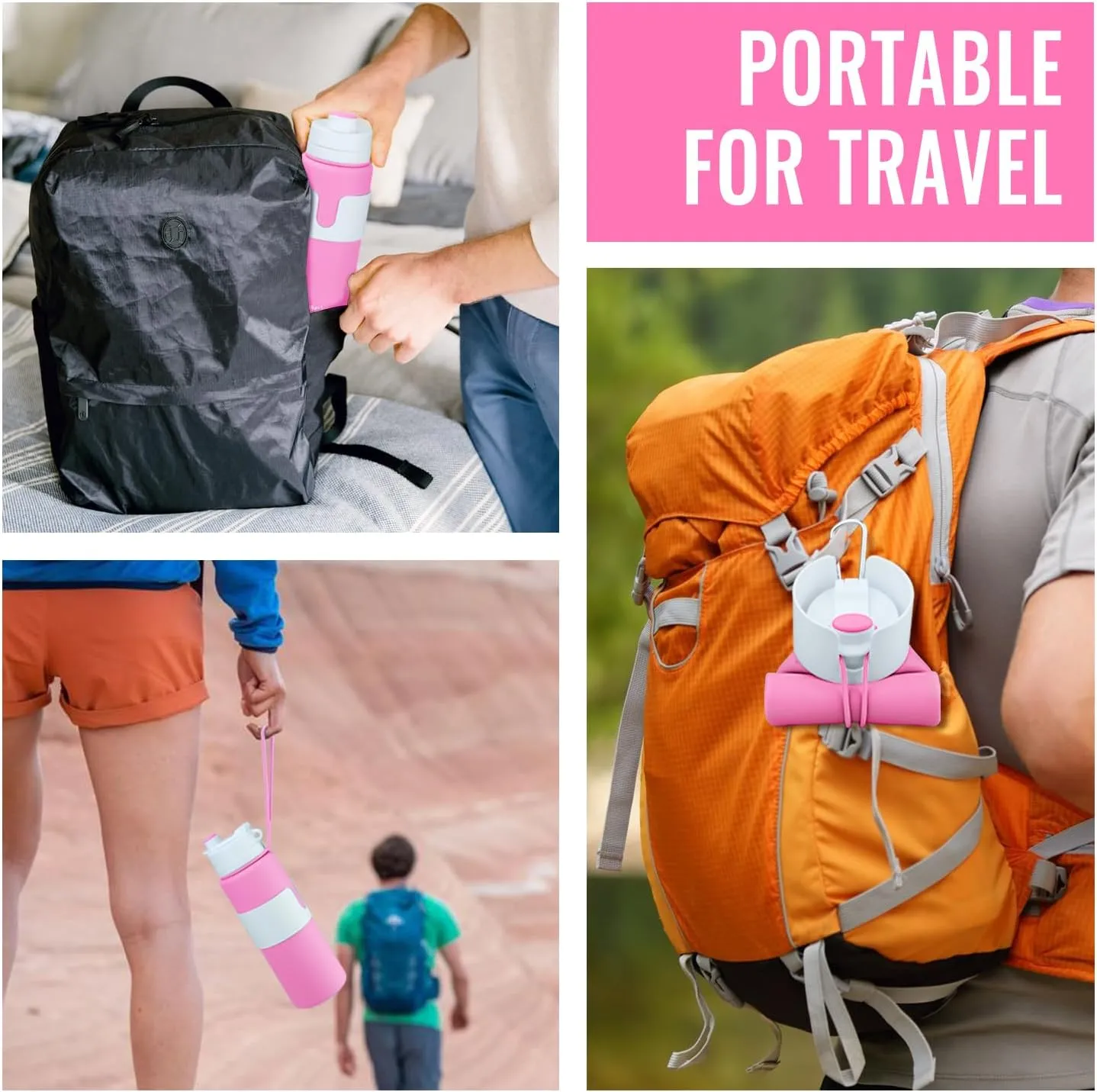 Nefeeko Collapsible Water Bottle, BPA Free 26oz Foldable Water Bottle for Travel Sports, Leak-Proof Spill-Proof Portable Water Bottles with Carabiner, Lightweight