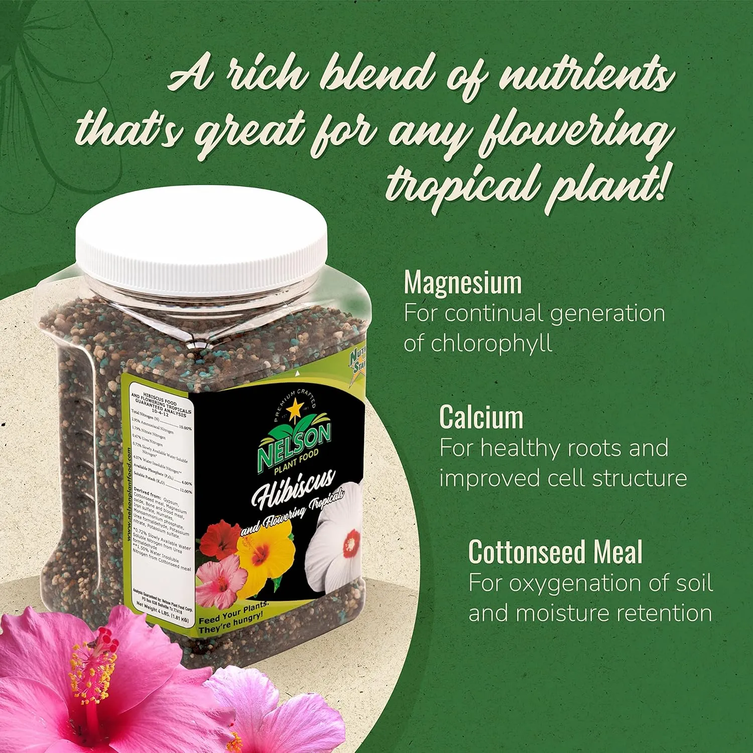 Nelson Plant Food - NutriStar Hibiscus Fertilizer - Outdoor and Indoor Plant Food - Tropical Hibiscus Fertilizer For All Flowering Tropical Plants