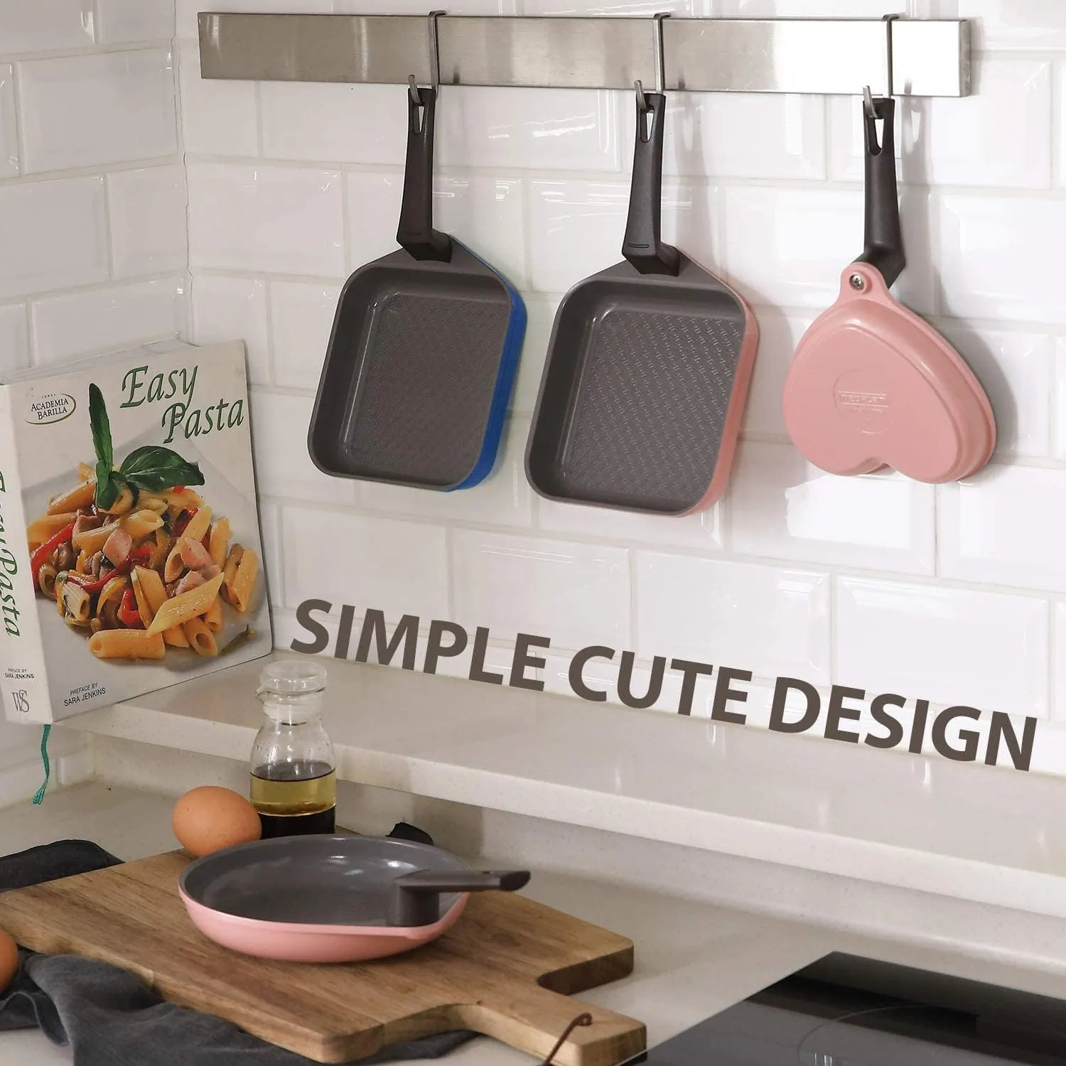 Neoflam 5.5'' Ceramic Nonstick Little Shaped, Frying Griddle Pan, Shaper Mini Pancake Waffle Maker with Heat Resistant Handle for Breakfast Scrambled Egg, Grilled Cheese, Pink Heart (51101)