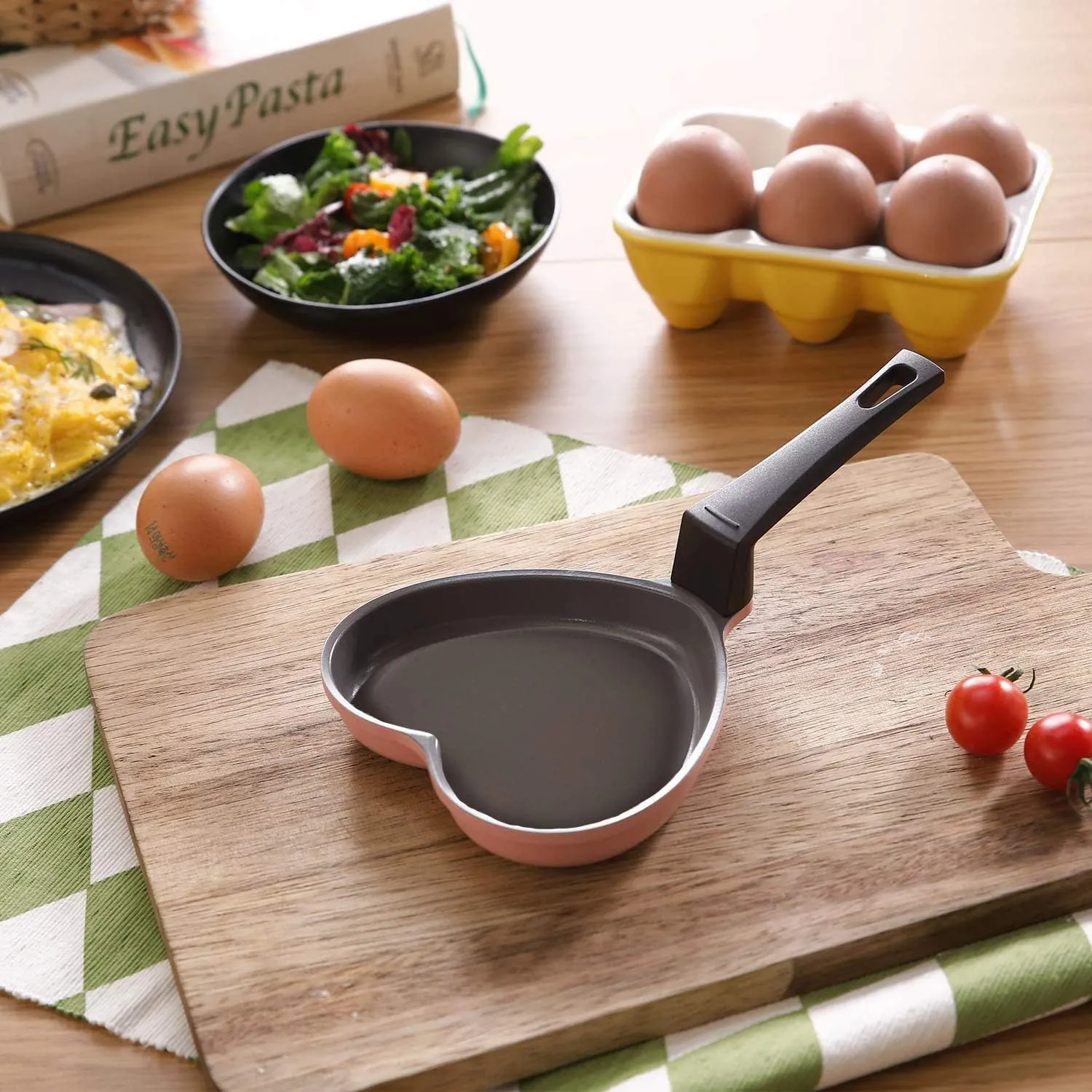 Neoflam 5.5'' Ceramic Nonstick Little Shaped, Frying Griddle Pan, Shaper Mini Pancake Waffle Maker with Heat Resistant Handle for Breakfast Scrambled Egg, Grilled Cheese, Pink Heart (51101)