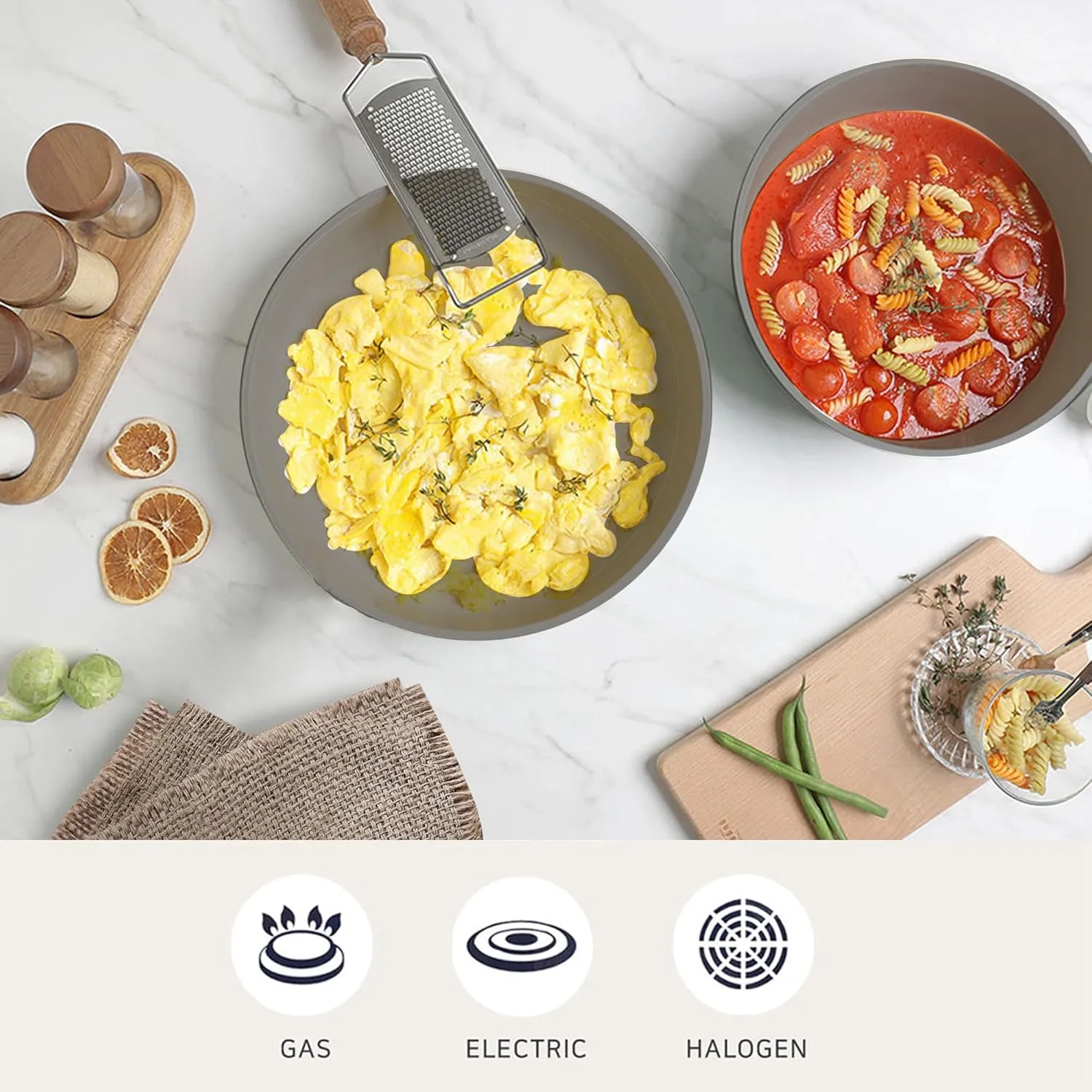 Neoflam Midas 9pc Nonstick Ceramic Cookware Set, PFOA Free Kitchenware with Saucepan, Frying Pan, Stove|Oven Pot, Tempered Glass Lids and Smart Detachable Handle, Oven Safe, Space-Saving, Misty Forest