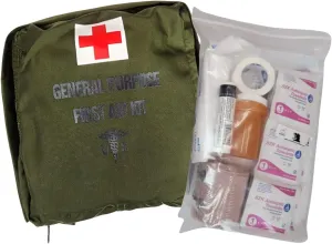 Never Issued Olive Drab Zippered General Purpose First Aid Kit with Strap (Pouch and First Aid Supplies)