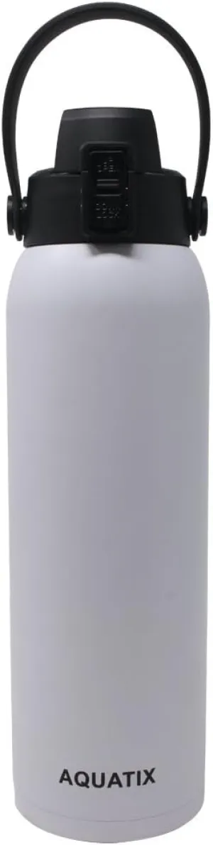 New Aquatix (White, 32 Ounce) Pure Stainless Steel Double Wall Vacuum Insulated Sports Water Bottle Convenient Flip Top Cap with Removable Strap Handle - Keeps Drinks Cold 24 hr/Hot 6 hr
