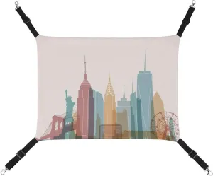 New York City Skyline Silhouette Cat Hanging Hammock Soft Breathable Pet Cage Dog Hammock with Adjustable Straps and Metal Hooks