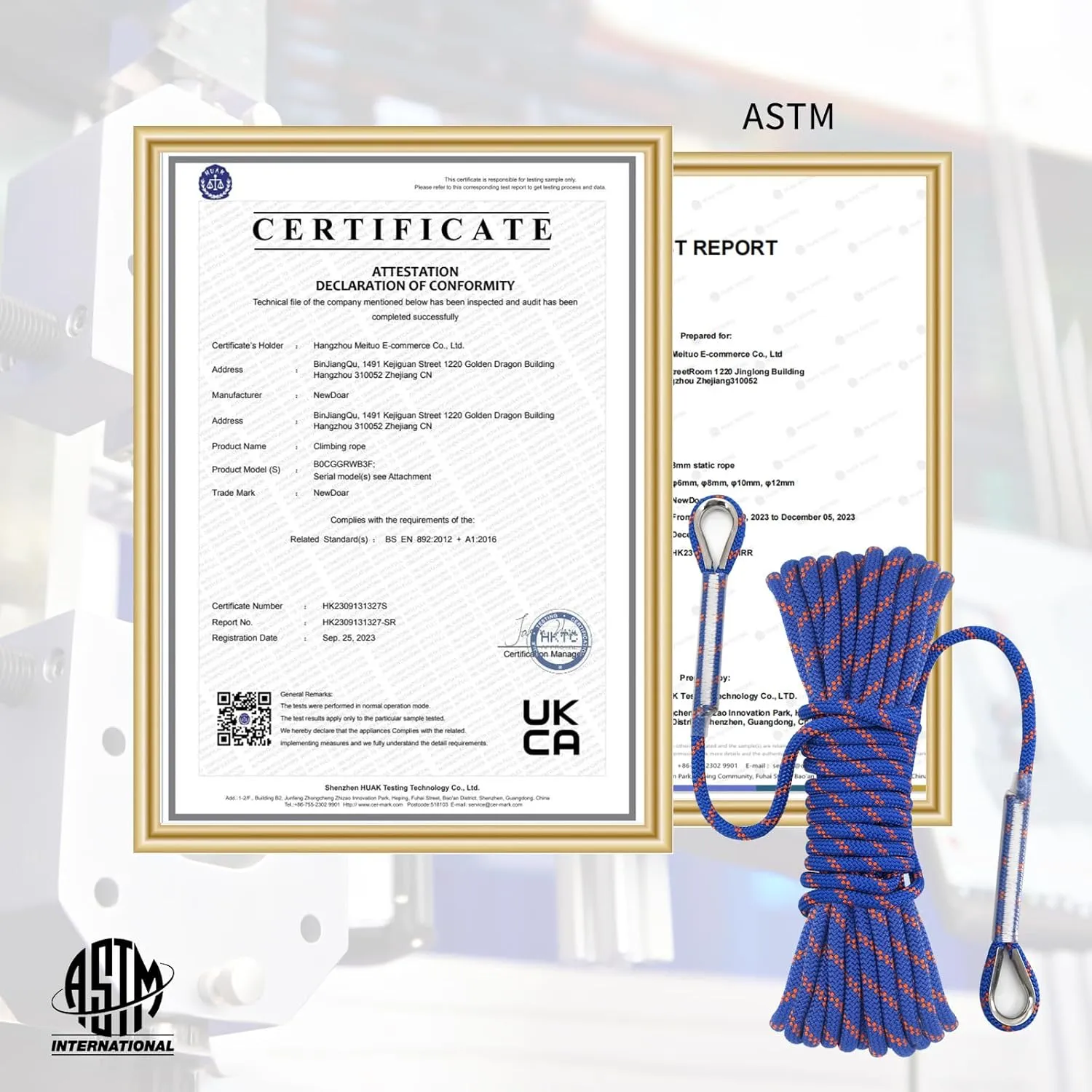 NewDoar 14KN Static Climbing Rope 8mm(5/16in) Accessory Cord Equipment 33FT(10M) 66FT(20M) 98FT(30M) 165FT(50M) Escape Rope with 2 Carabiners for Ice Climbing Equipment Fire Rescue Rope-Blue/30M
