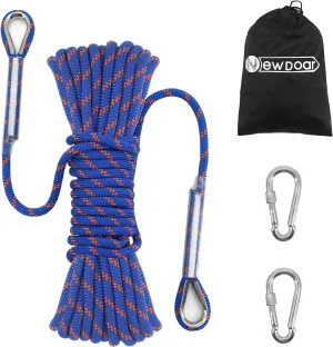 NewDoar 14KN Static Climbing Rope 8mm(5/16in) Accessory Cord Equipment 33FT(10M) 66FT(20M) 98FT(30M) 165FT(50M) Escape Rope with 2 Carabiners for Ice Climbing Equipment Fire Rescue Rope-Blue/30M
