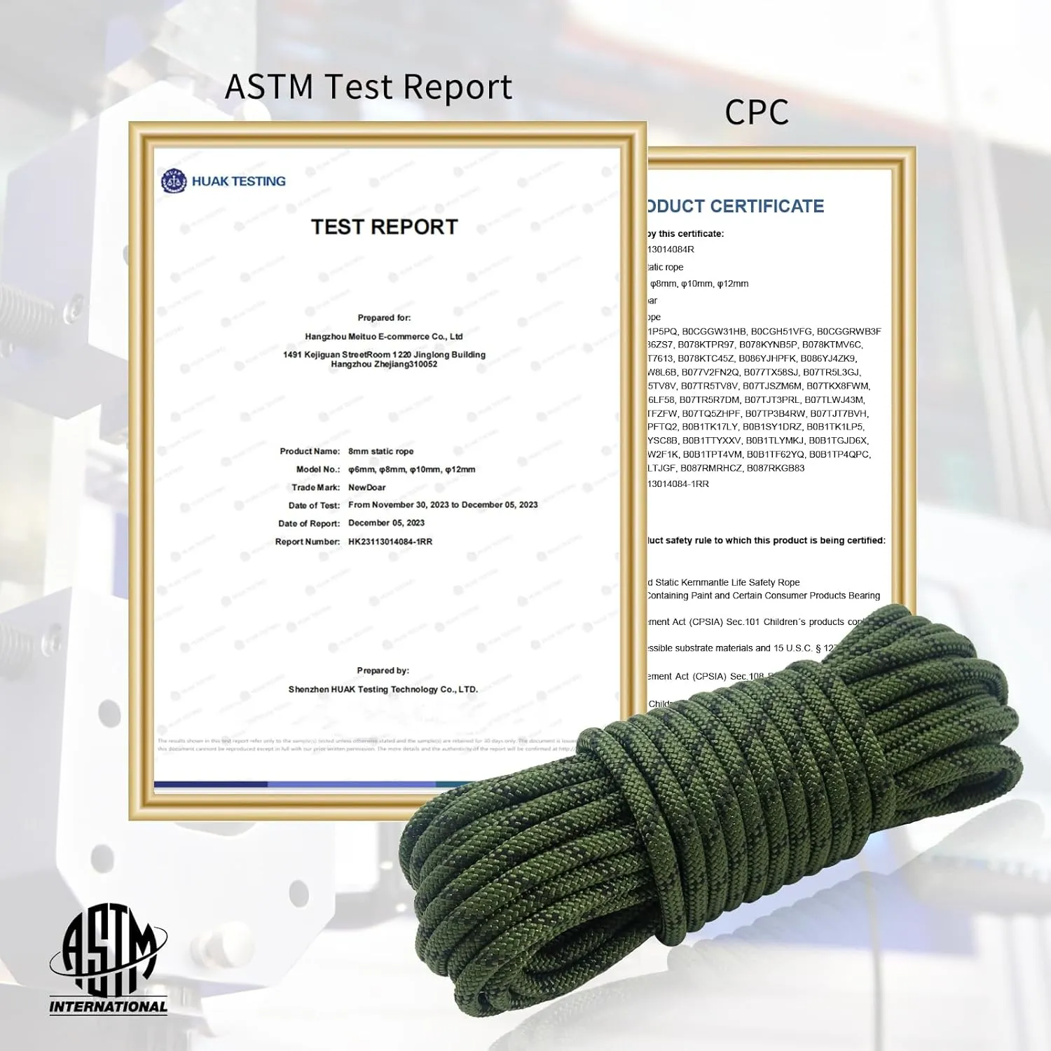 NewDoar CE & UIAA Certificated 14KN 8mm(5/16in) Static Climbing Rope High Strength Accessory Cord Double Braid Safety Rope for Outdoor Survival, Hiking, Mountaineering (ArmyGreen 8mm,98ft)