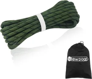 NewDoar CE & UIAA Certificated 14KN 8mm(5/16in) Static Climbing Rope High Strength Accessory Cord Double Braid Safety Rope for Outdoor Survival, Hiking, Mountaineering (ArmyGreen 8mm,98ft)