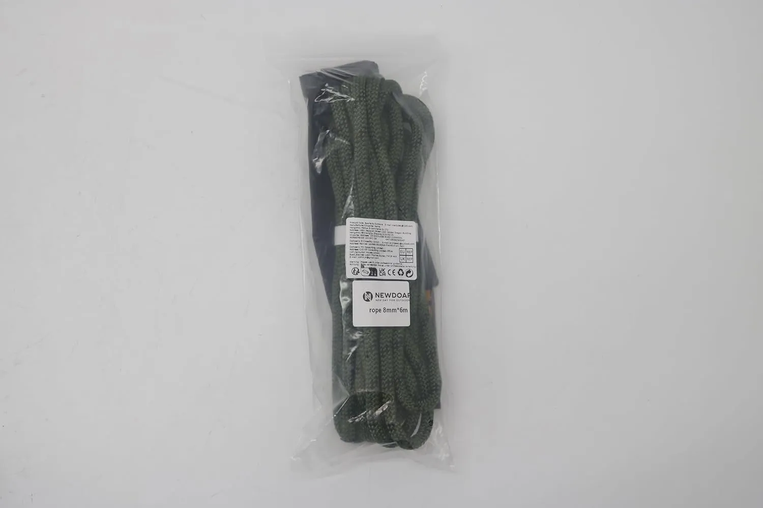 NewDoar CE & UIAA Certificated 14KN 8mm(5/16in) Static Climbing Rope High Strength Accessory Cord Double Braid Safety Rope for Outdoor Survival, Hiking, Mountaineering (ArmyGreen 8mm,98ft)