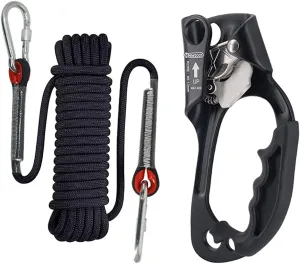 NewDoar CE Certified Right Hand Ascender 10mm Static Climbing Rope (Black/33ft/10M) Climbing Equipment Fire Rescue Rope