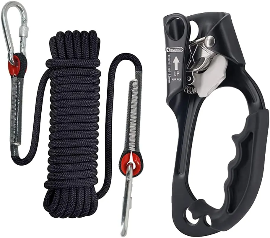 NewDoar CE Certified Right Hand Ascender 10mm Static Climbing Rope (Black/33ft/10M) Climbing Equipment Fire Rescue Rope