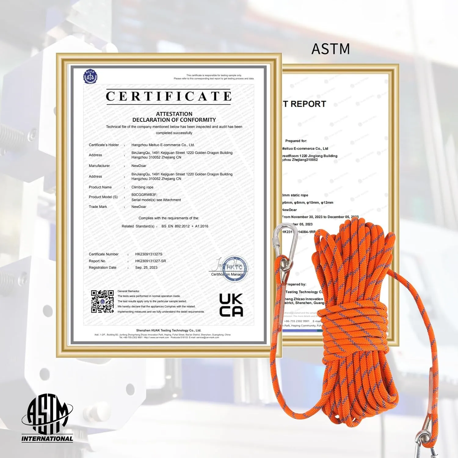 NewDoar Climbing Rope 8(5/16in),10mm (3/8in), High Strength Accessory Cord Rope with 2 Steel Hooks, for Outdoor Rescue Rappelling Rope Down Cliffs ledges Safety Escape Tow Strap Equipment(Orange)