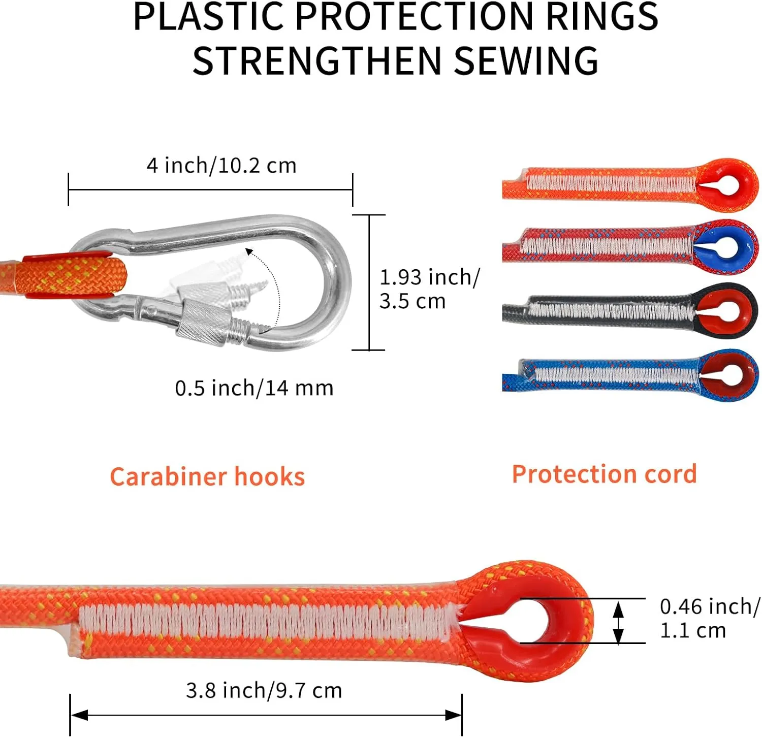 NewDoar Climbing Rope 8(5/16in),10mm (3/8in), High Strength Accessory Cord Rope with 2 Steel Hooks, for Outdoor Rescue Rappelling Rope Down Cliffs ledges Safety Escape Tow Strap Equipment(red)