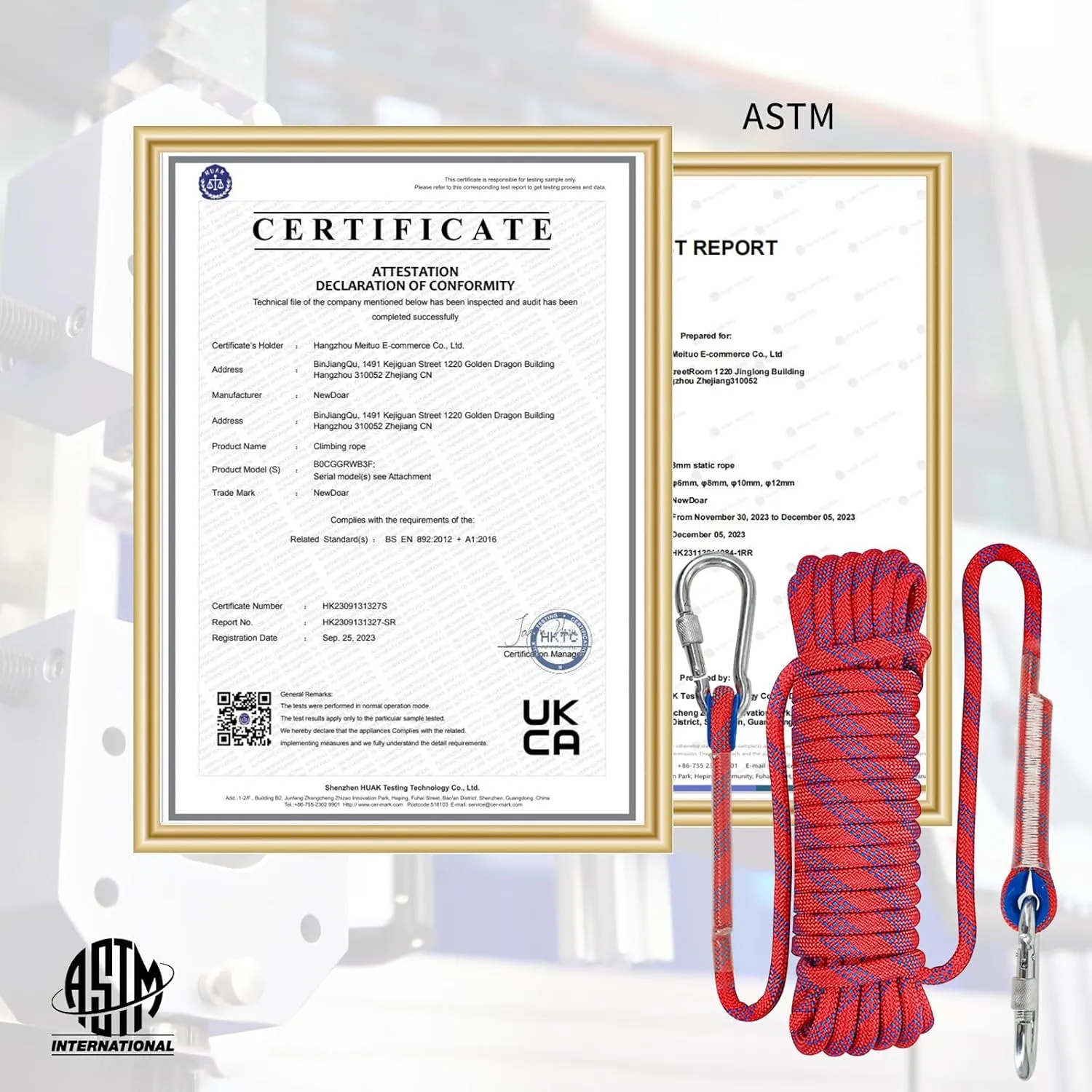 NewDoar Climbing Rope 8(5/16in),10mm (3/8in), High Strength Accessory Cord Rope with 2 Steel Hooks, for Outdoor Rescue Rappelling Rope Down Cliffs ledges Safety Escape Tow Strap Equipment(red)