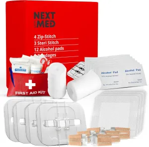 NEXT LEVEL MED Zip-Stitch Wounds & Cuts Closure Kit - Comprehensive First-Aid Set with 3 Steri Stitch & 4 Zip Stitch Variations, Complete Wound Care Without Stitches