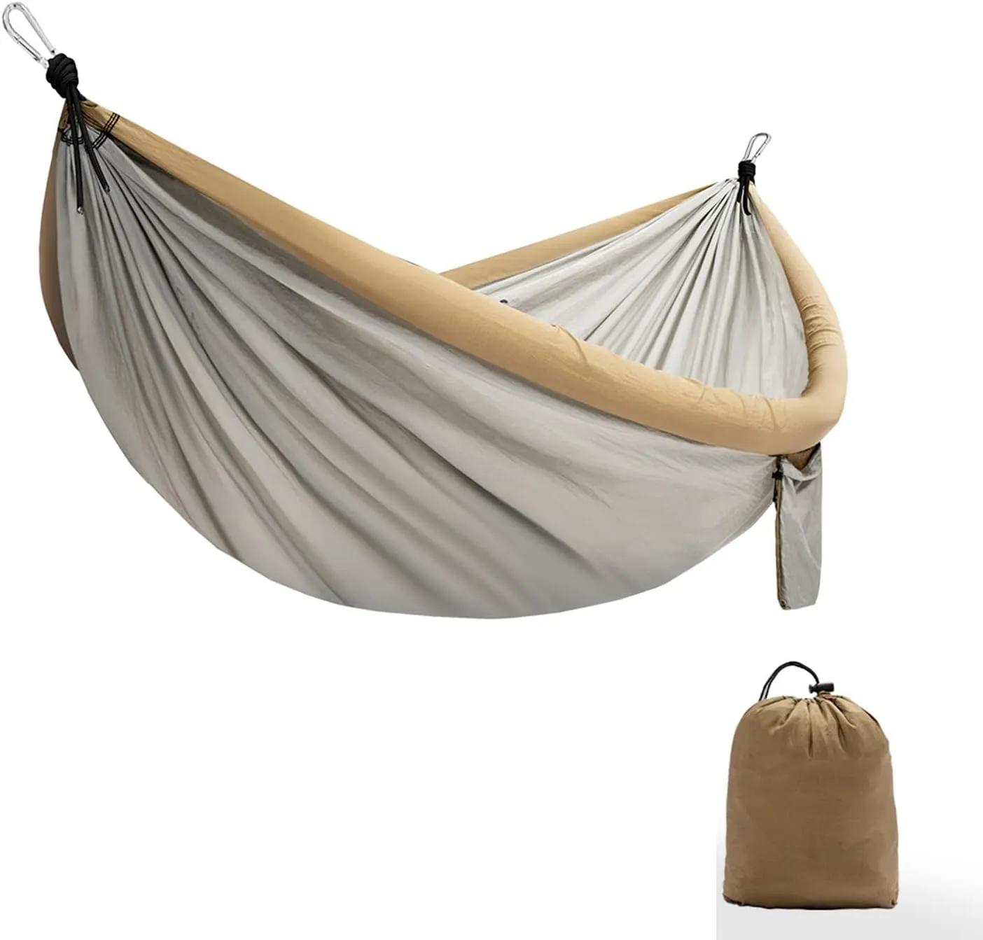 Nflatable Camping Hammock, Lightweight Double & Single Nylon Parachute Hammock, with TPU Inflatable Tube, for Backpacking, Travel, Beach (Khaki)