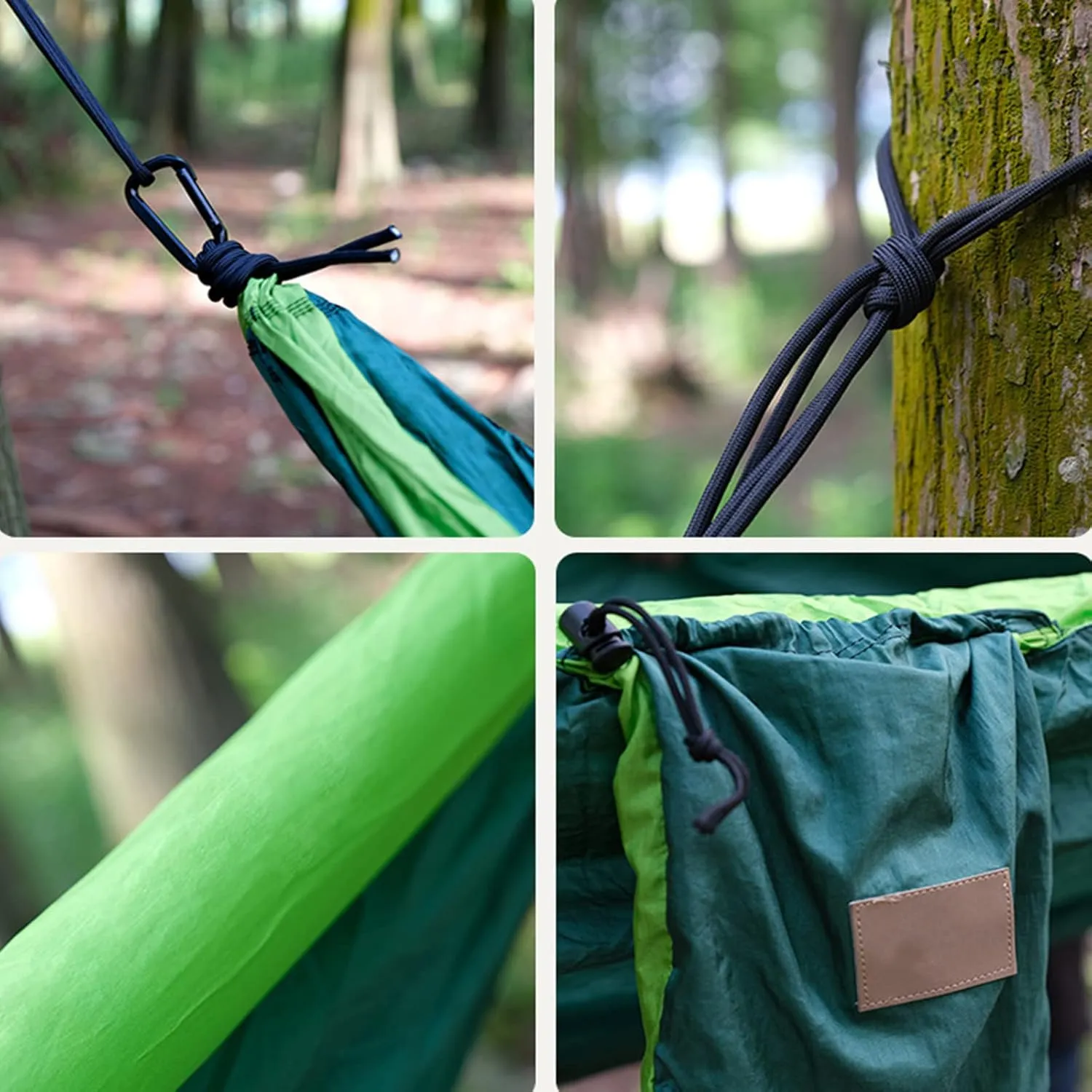 Nflatable Camping Hammock, Lightweight Double & Single Nylon Parachute Hammock, with TPU Inflatable Tube, for Backpacking, Travel, Beach (Khaki)