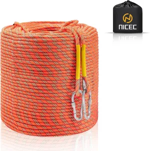 Nice C Climbing Rope, Rescue Rope, Construction Rope, Rock Climbing Rope, Static 10mm 32ft/64ft/96ft/160ft/230ft/500ft/985ft/1000ft with Carry Bag (Orange, 152M(500FT))