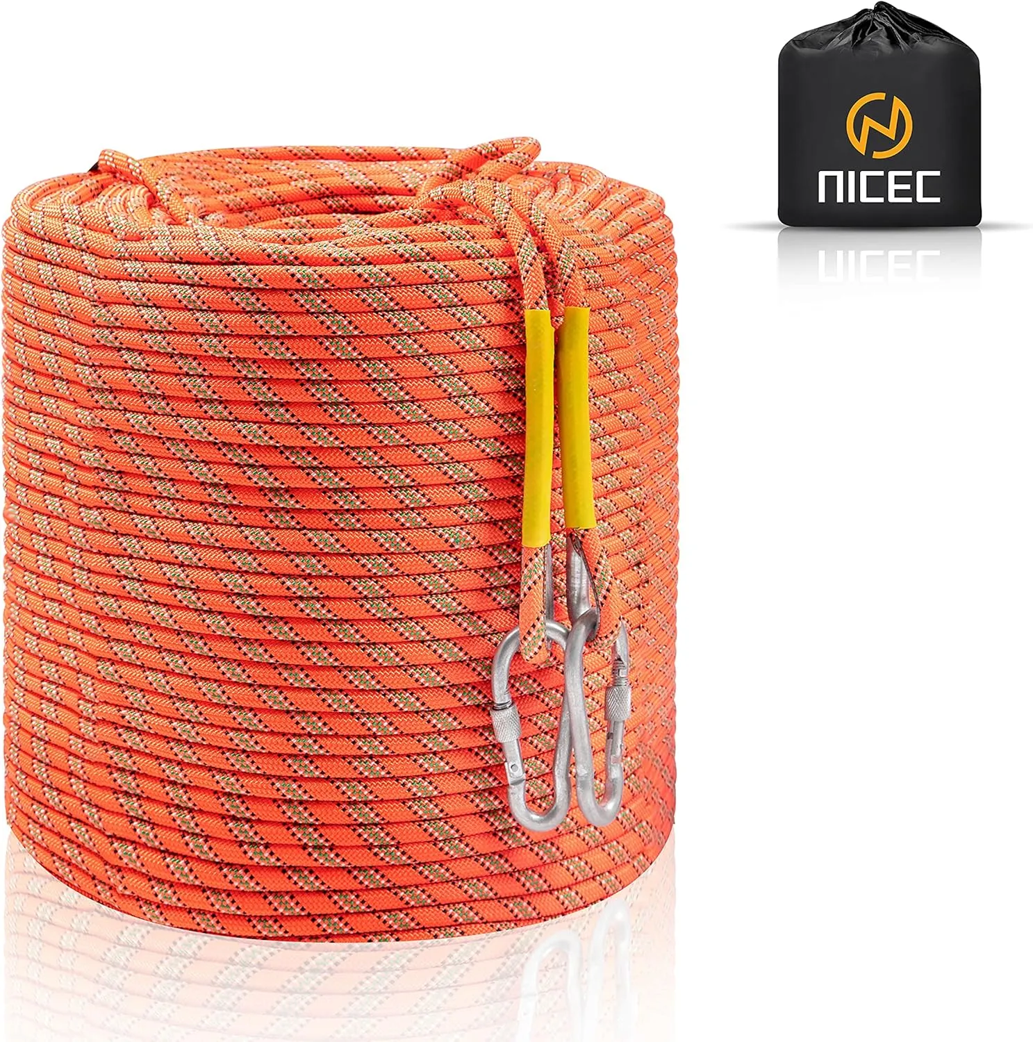 Nice C Climbing Rope, Rescue Rope, Construction Rope, Rock Climbing Rope, Static 10mm 32ft/64ft/96ft/160ft/230ft/500ft/985ft/1000ft with Carry Bag (Orange, 152M(500FT))