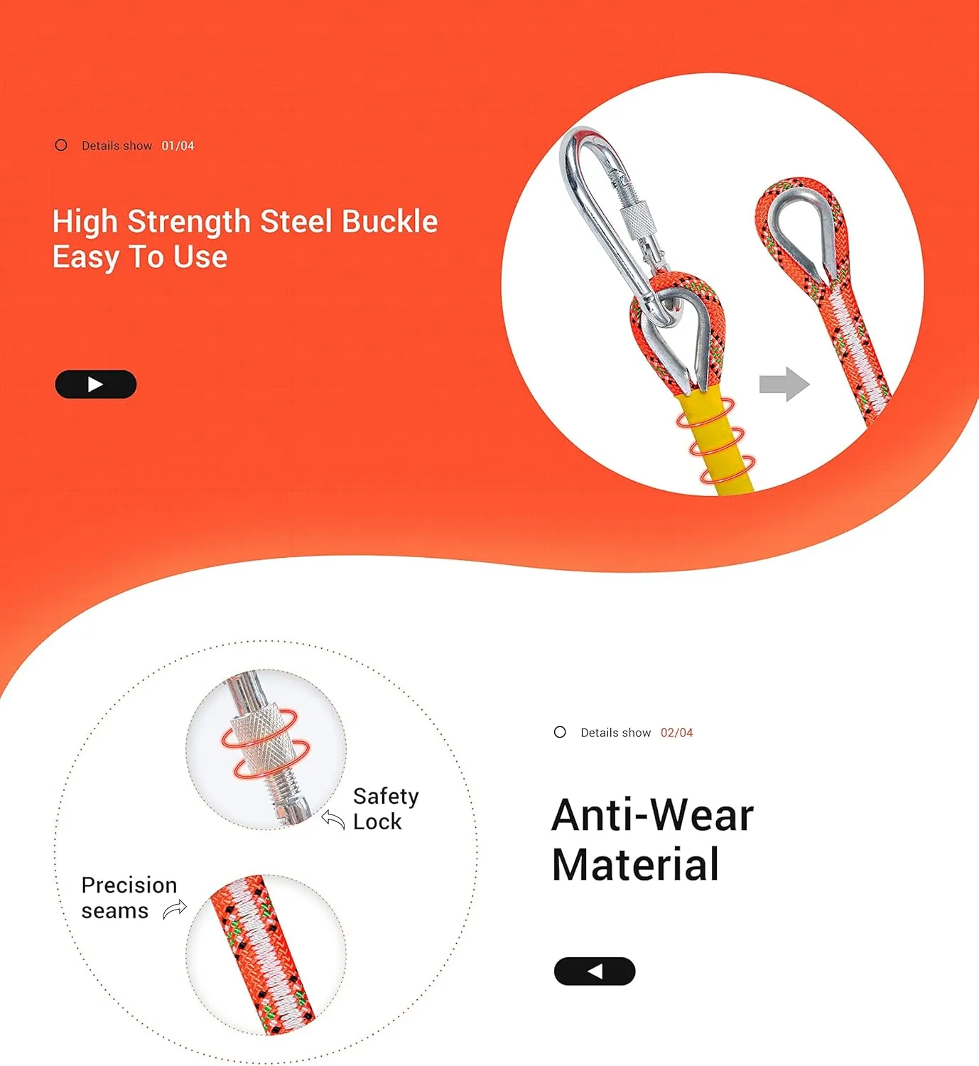 Nice C Climbing Rope, Rescue Rope, Construction Rope, Rock Climbing Rope, Static 10mm 32ft/64ft/96ft/160ft/230ft/500ft/985ft/1000ft with Carry Bag (Orange, 152M(500FT))