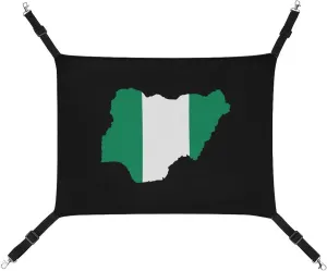 Nigeria Flag Map Cat Hanging Hammock Soft Breathable Pet Cage Dog Hammock with Adjustable Straps and Metal Hooks