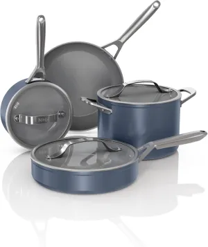 Ninja Ceramic Pro 7-Piece Cookware Set, Non-Stick Pots & Pans Set with Glass Lids, PTFE Free, Ceramic Coated, Oven Safe, All Stovetops & Induction Compatible, Midnight Blue, CW39007MM