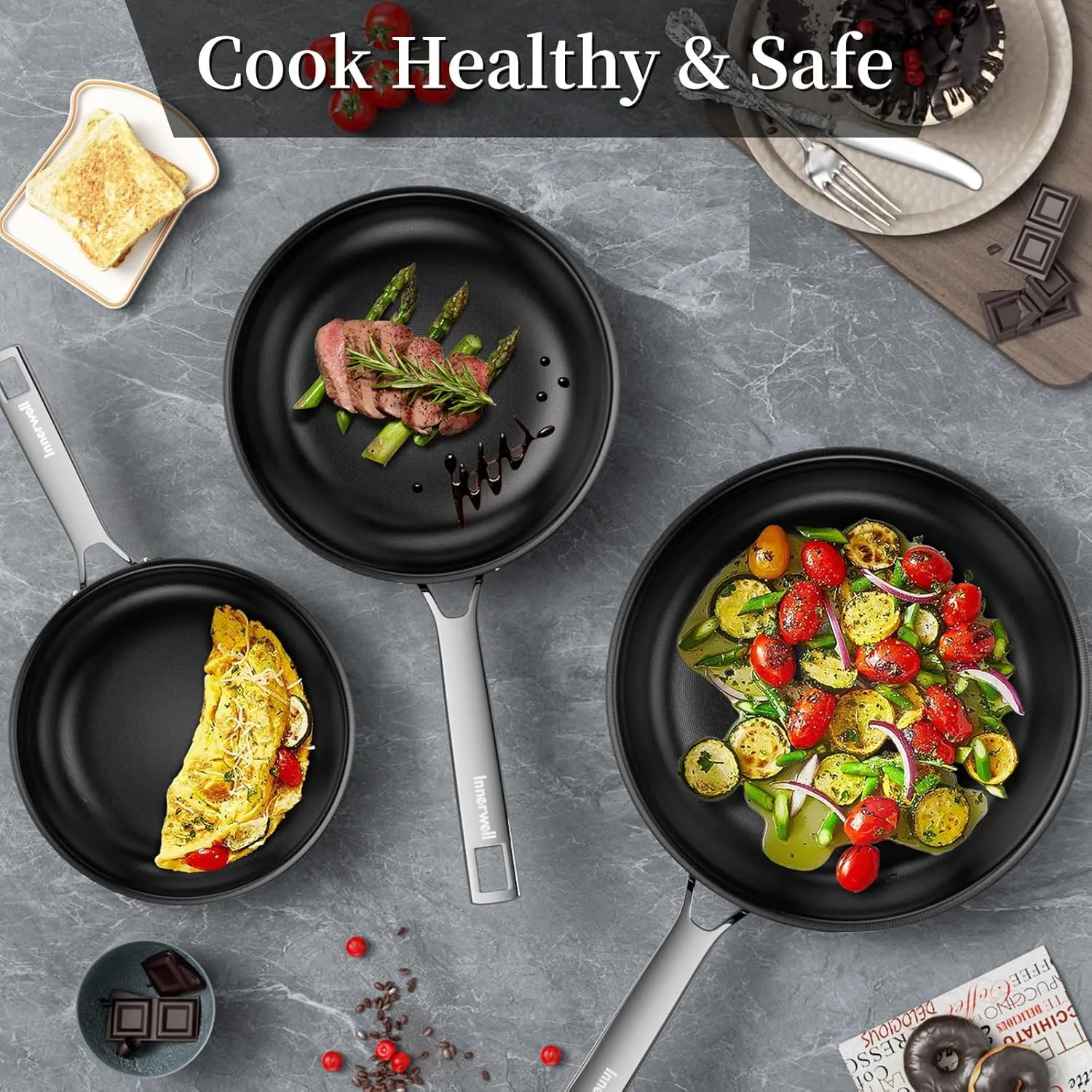 Nonstick Ceramic Frying Pan,11 Inch Stainless Steel Frying Pan Skillet with Glass Lid,Titanium Ceramics Egg Pan Omelet Pans,Kitchen Cooking Pan Compatible with All Cooktops