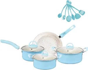 Nonstick Cookware Set, 12pcs Pots and Pans Set Non-stick, Camping Cookware Kits, Pot and Pan Set for Camping,Picnic, Kitchen Utensils Set with Fry Pans, Saucepans, Saute Pan,Saucepans (Blue)