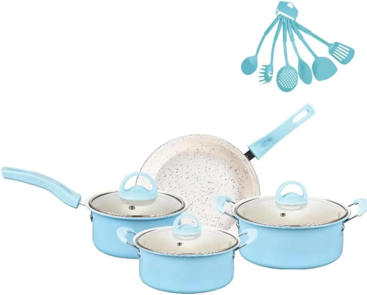 Nonstick Cookware Set, 12pcs Pots and Pans Set Non-stick, Camping Cookware Kits, Pot and Pan Set for Camping,Picnic, Kitchen Utensils Set with Fry Pans, Saucepans, Saute Pan,Saucepans (Blue)