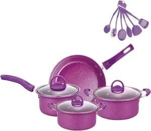 Nonstick Cookware Set, 12pcs Pots and Pans Set Non-stick, Camping Cookware Kits, Pot and Pan Set for Camping,Picnic, Kitchen Utensils Set with Fry Pans, Saucepans, Saute Pan,Saucepans (Purple)