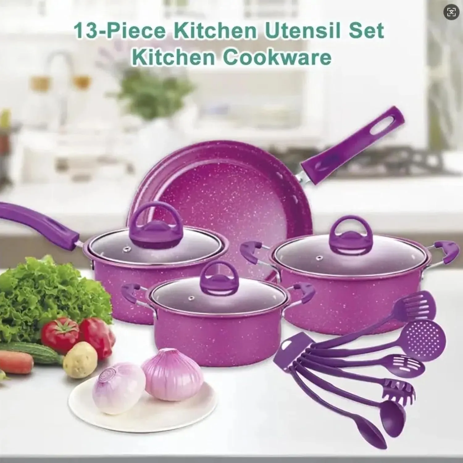 Nonstick Cookware Set, 12pcs Pots and Pans Set Non-stick, Camping Cookware Kits, Pot and Pan Set for Camping,Picnic, Kitchen Utensils Set with Fry Pans, Saucepans, Saute Pan,Saucepans (Purple)