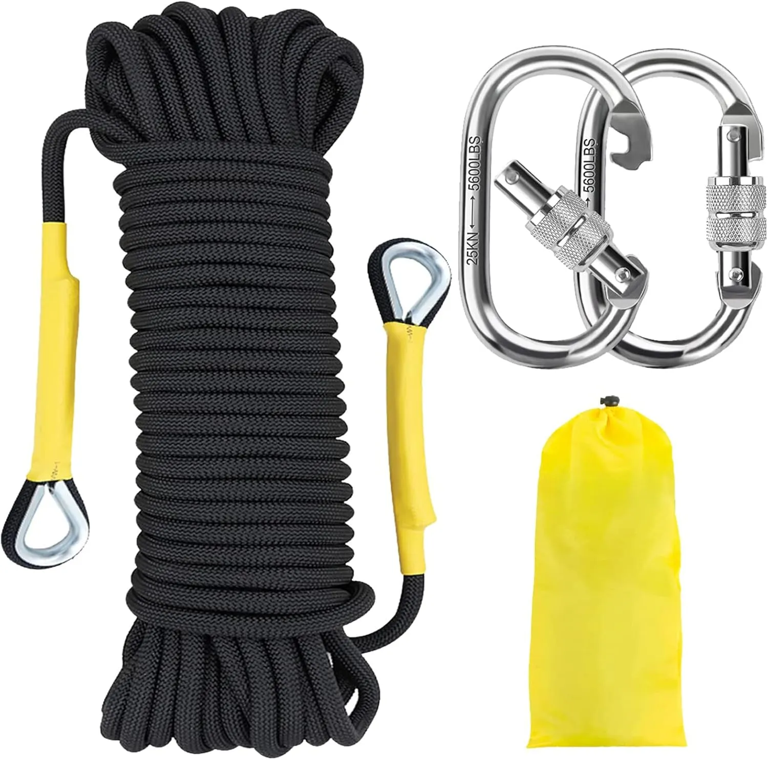 NTR Orange/Black/Blue/Green Climbing Rope 10M(32ft) 20M(64ft) 30M(96ft) 50M(160ft), 8MM Static Rock Climbing Rope with 2 Steel Hooks, Rappelling Rope for Outdoor, Hiking Safety Escape Rope