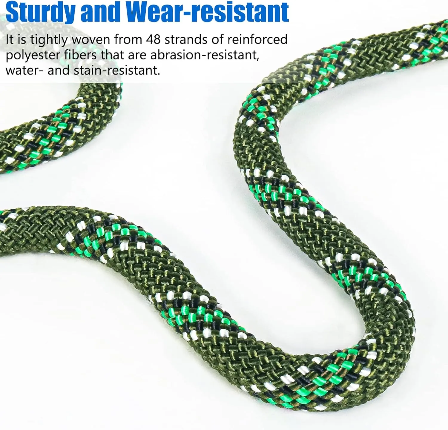 NTR Orange/Black/Blue/Green Climbing Rope 10M(32ft) 20M(64ft) 30M(96ft) 50M(160ft), 8MM Static Rock Climbing Rope with 2 Steel Hooks, Rappelling Rope for Outdoor, Hiking Safety Escape Rope