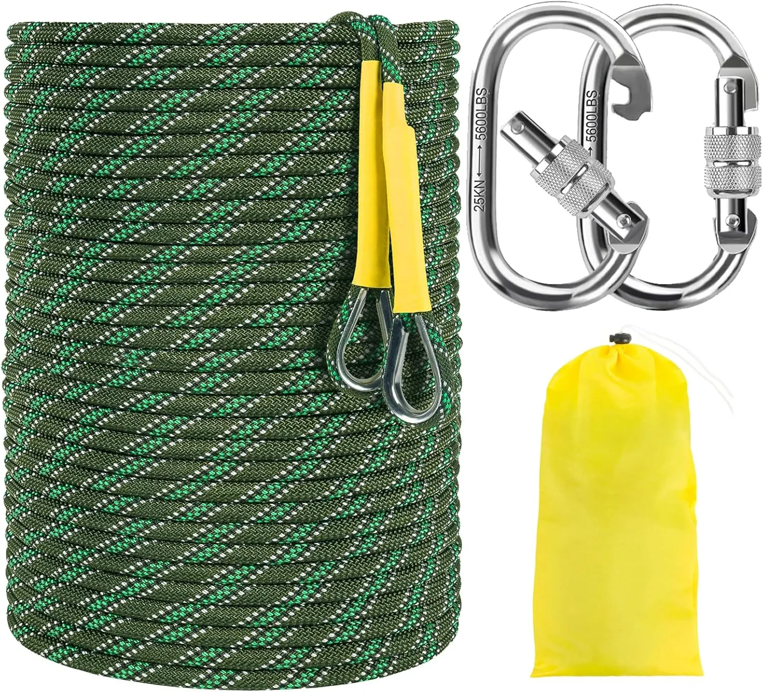 NTR Orange/Black/Blue/Green Climbing Rope 10M(32ft) 20M(64ft) 30M(96ft) 50M(160ft), 8MM Static Rock Climbing Rope with 2 Steel Hooks, Rappelling Rope for Outdoor, Hiking Safety Escape Rope
