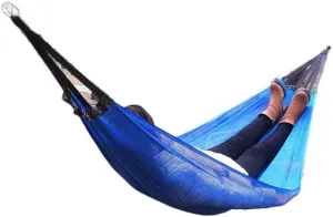 Nylon Ice Silk Camping Hammock,Cool Breathable Mesh Hammocks for OutdoorIndoor Patio Backyard for Backpacking Beach (Color : Blue, Size : with Tying Rope 2.2m)