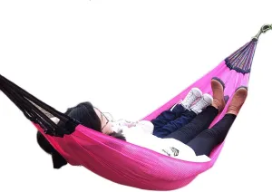 Nylon Ice Silk Camping Hammock,Cool Breathable Mesh Hammocks for OutdoorIndoor Patio Backyard for Backpacking Beach (Color : Pink, Size : with Tying Rope 2.2m)