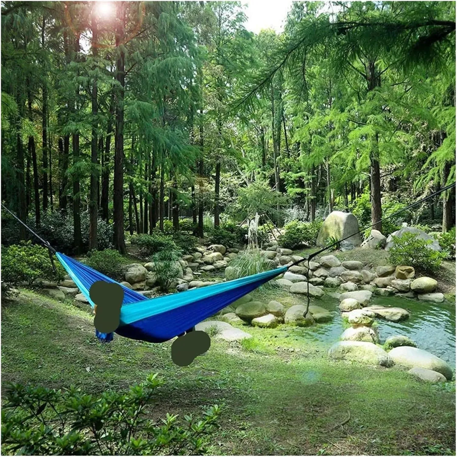 Nylon Parachute Hammock Net Solid Color Parachute Hammock with Hammock Straps and Black Carabiner Camping Survival Travel Double Person Outdoor Furniture Terrace Hammock(Model 2)