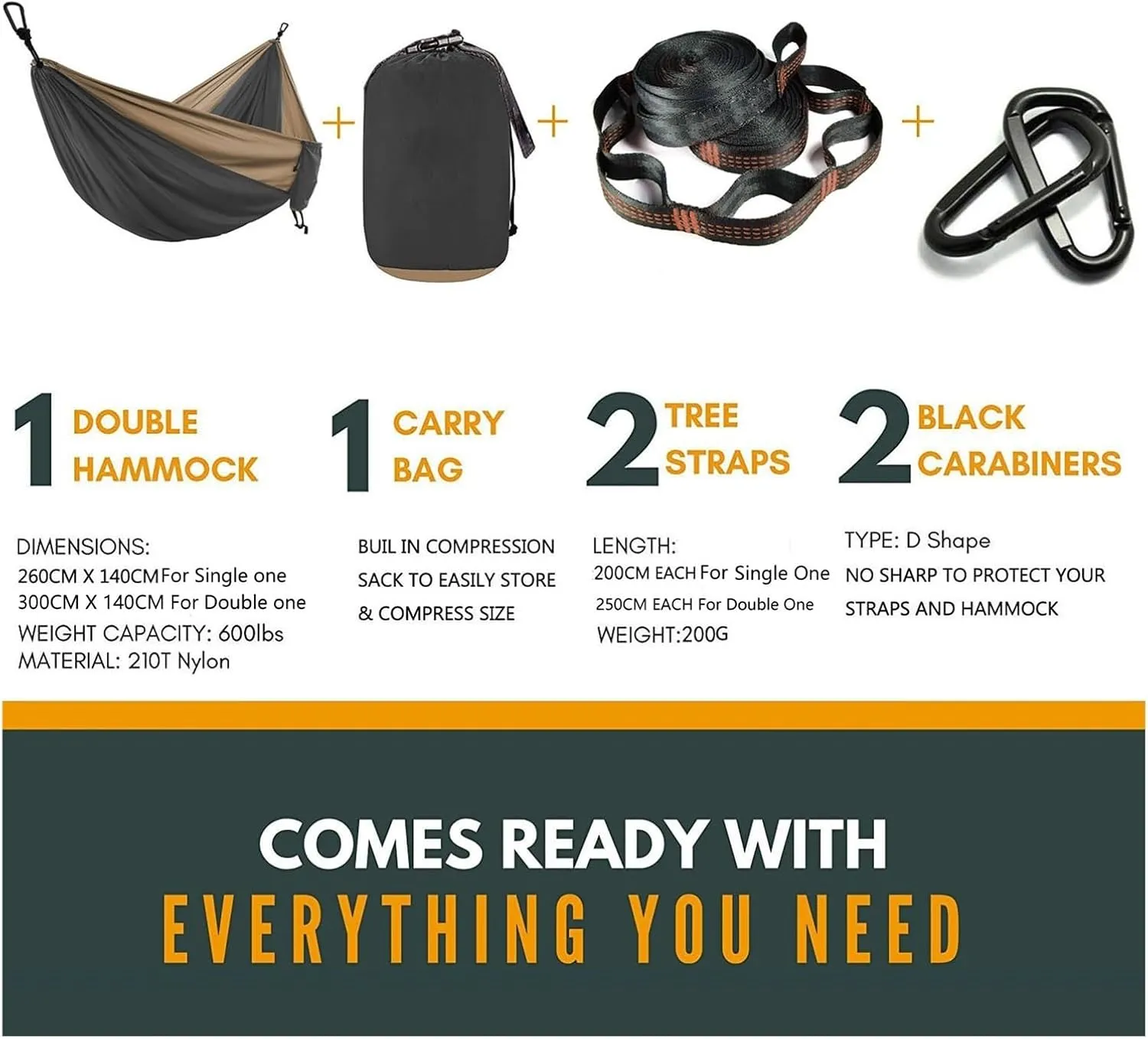 Nylon Parachute Hammock Net Solid Color Parachute Hammock with Hammock Straps and Black Carabiner Camping Survival Travel Double Person Outdoor Furniture Terrace Hammock(Model 2)